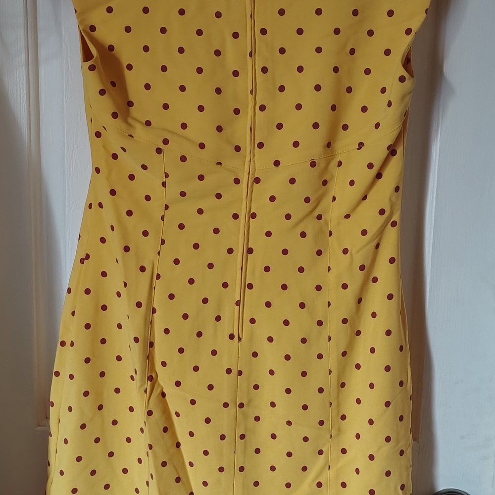 Tatyana Sunny Yellow Midi Dress with Red Dots